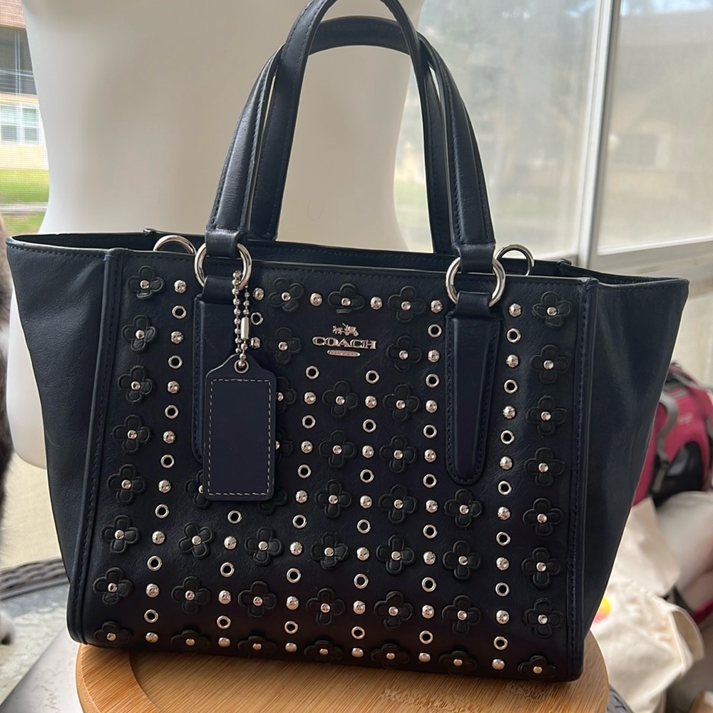 Coach Navy Crosby with black rivets EUC